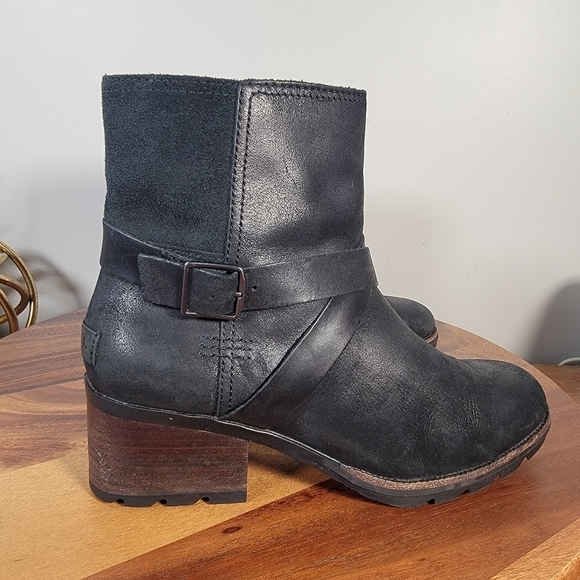 Sorel Cate Black Leather Waterproof Moto Boots Size 7.5 - Picture 4 of 17